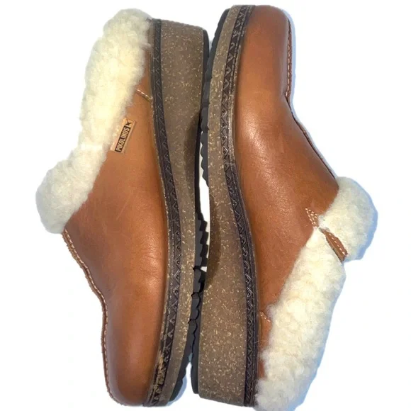 Pikolinos Clog Shoes Size EUR 40 US 9-9.5 Tan Granada Leather Fleece-Lined Fall - Picture 3 of 13